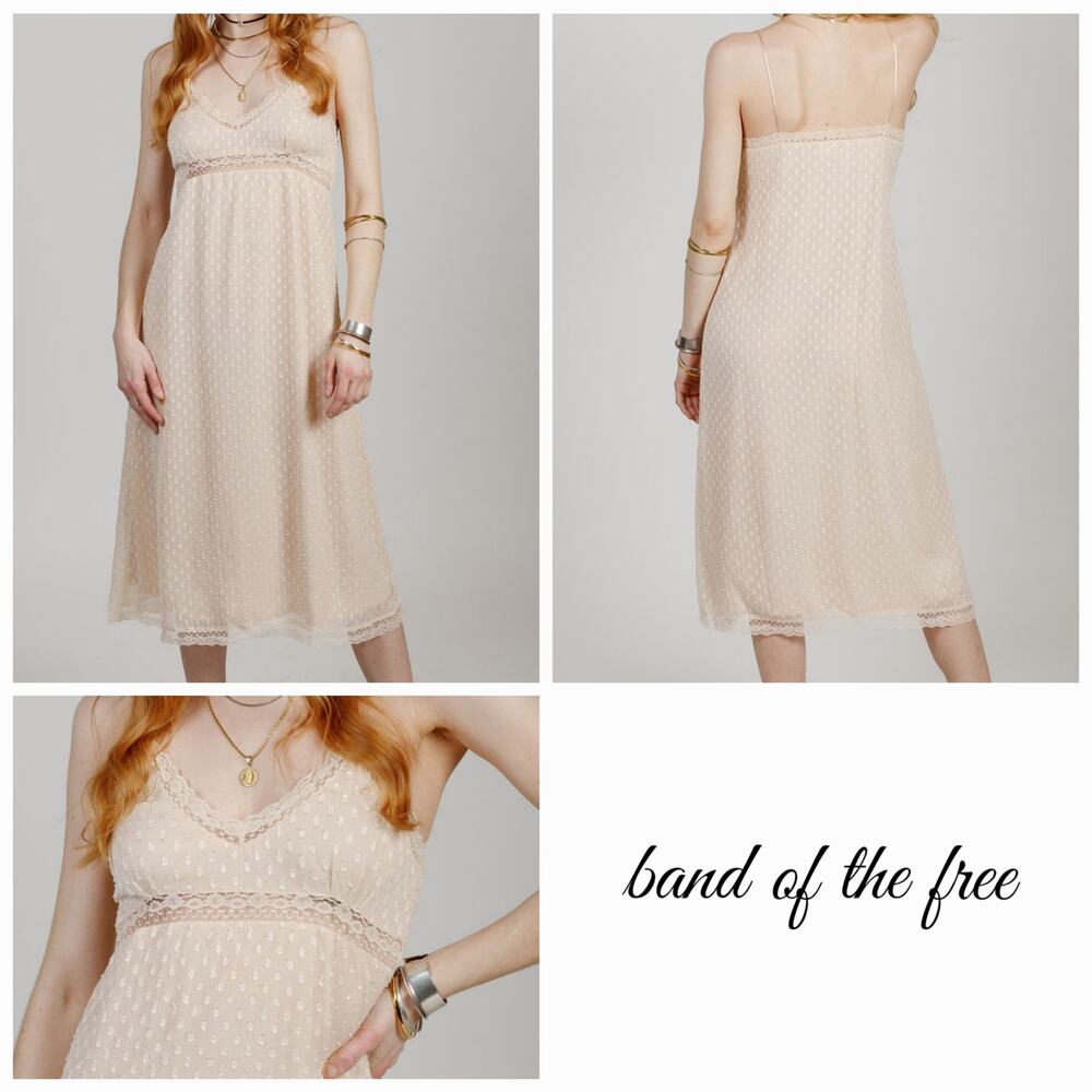 NWT B.O.G. Band of the‎ Free Amalie Lace Trim Slip Midi Dress Sz. XS [2] Ivory